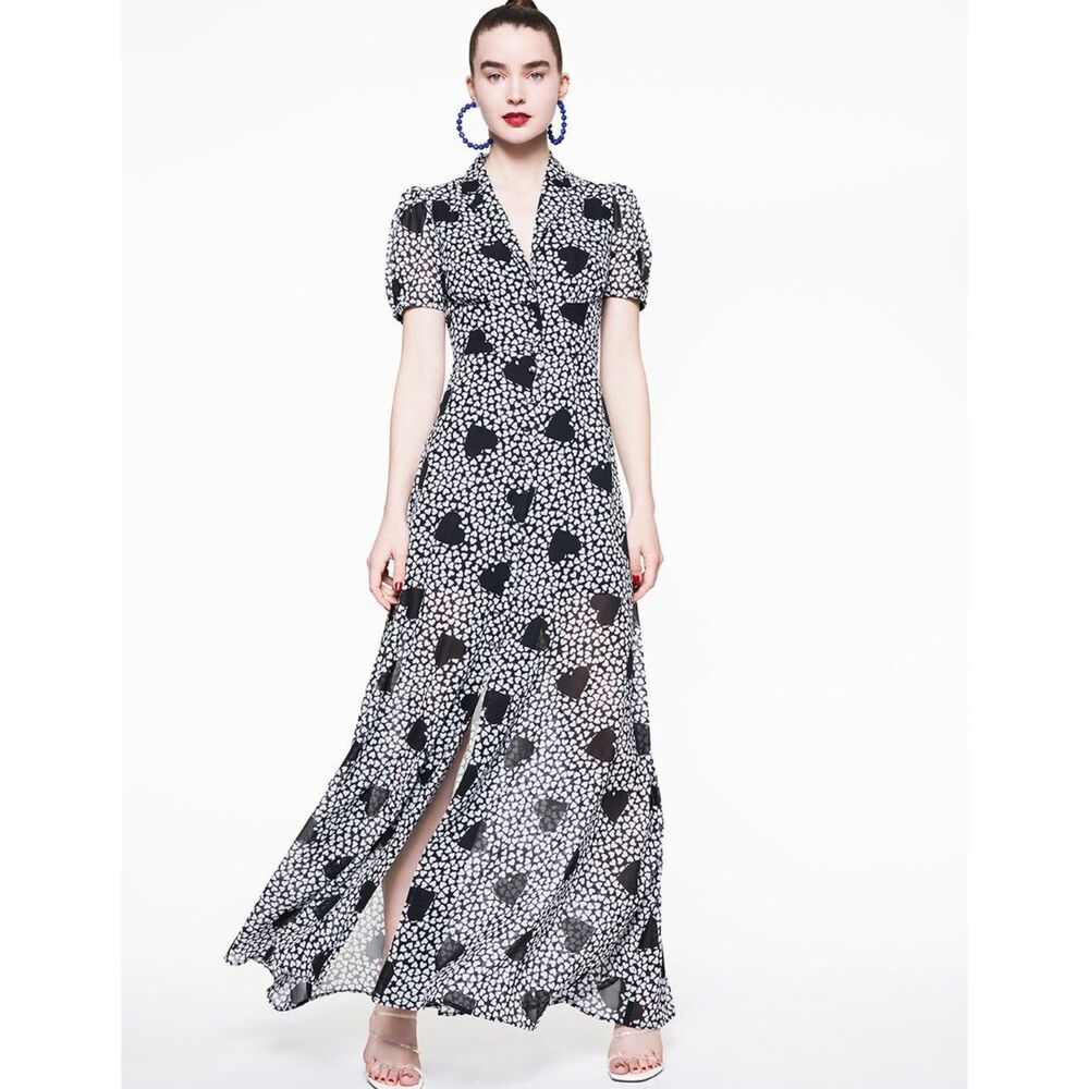 Betsey Johnson Black & White Heart Maxi Dress - 10 - NWT